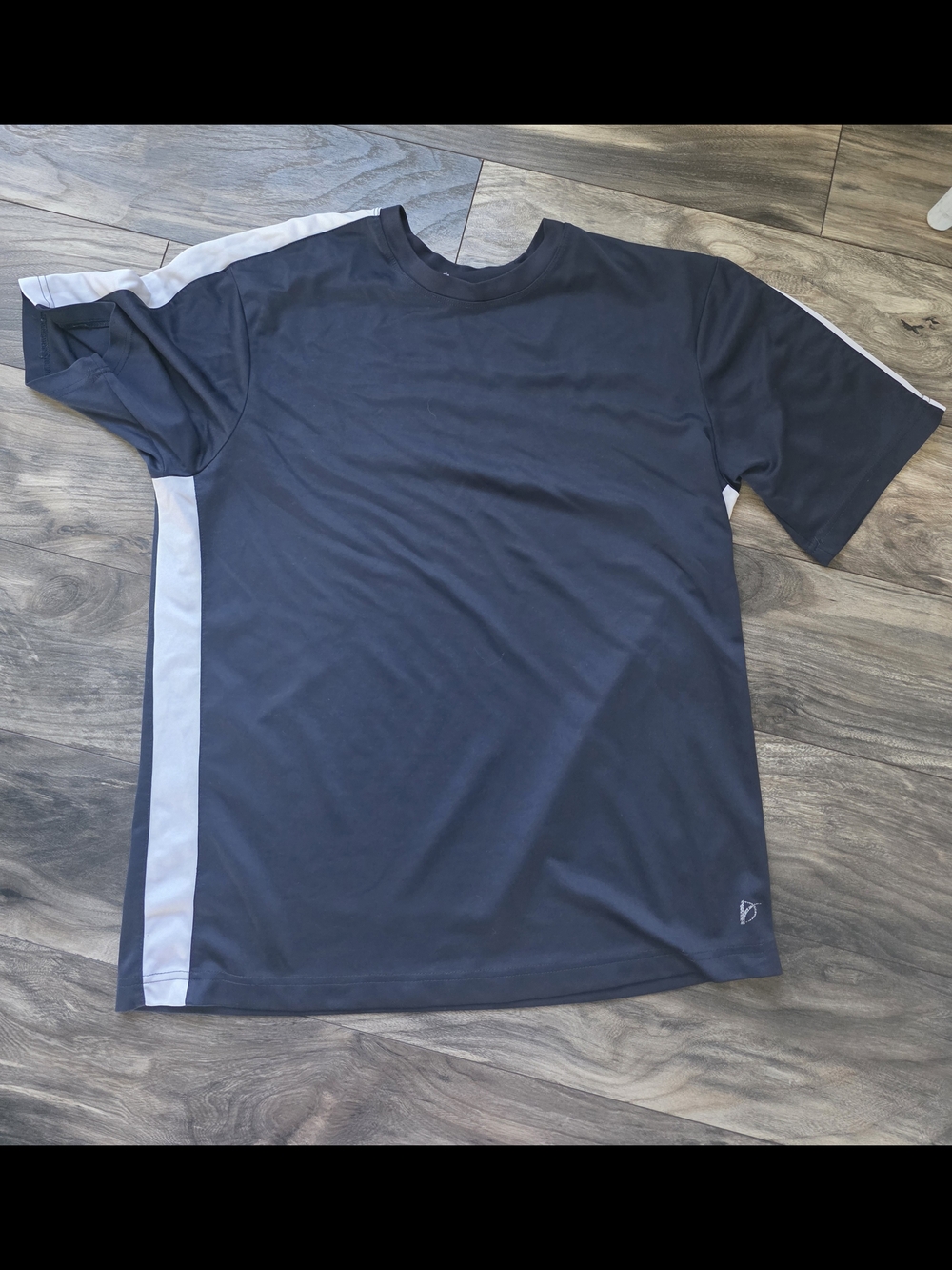 Men's Navy Short Sleeve Athletic Crewneck Shirt with White Stripe